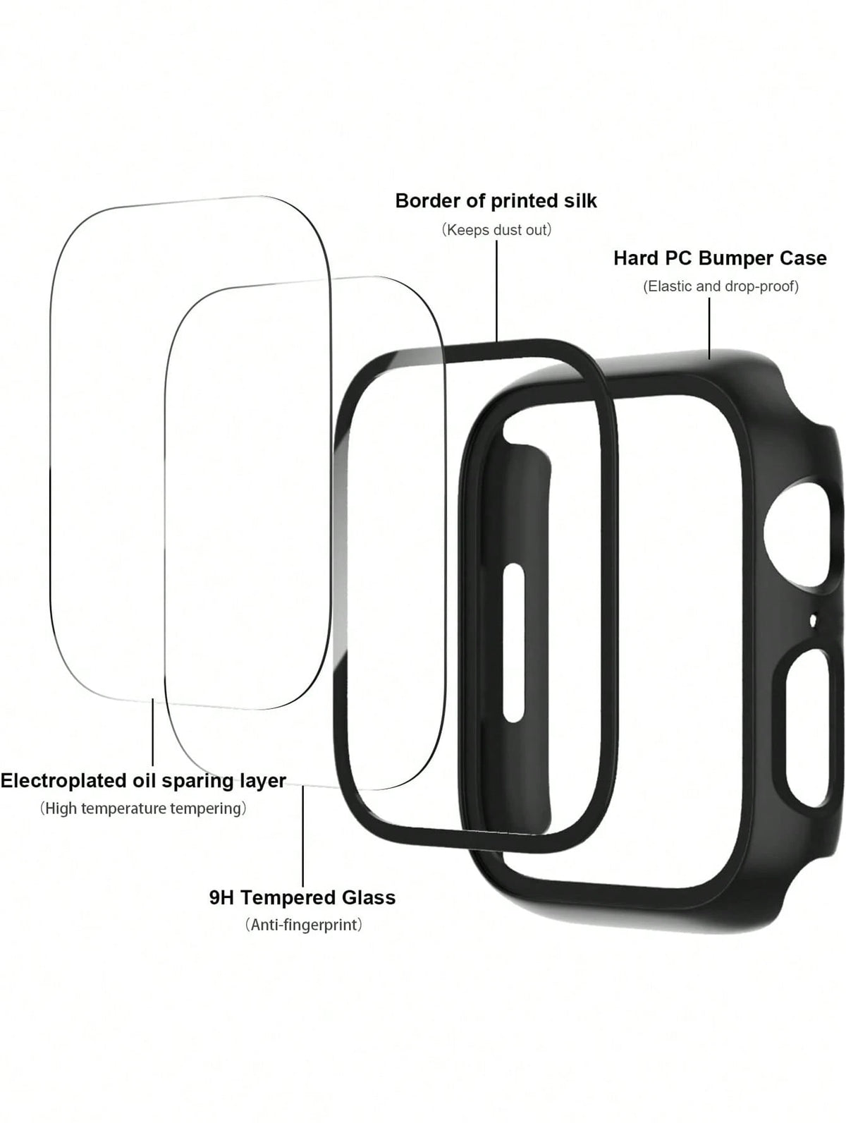 6pcs PC + Tempered Glass Integrated Watch Case, Anti-Drop Fashion Casual Protective Cover, Compatible With Apple Watch 38/40/41/42/44/45/46/49mm, Compatible With Apple Watch Ultra/SE Series 11/10/9/8