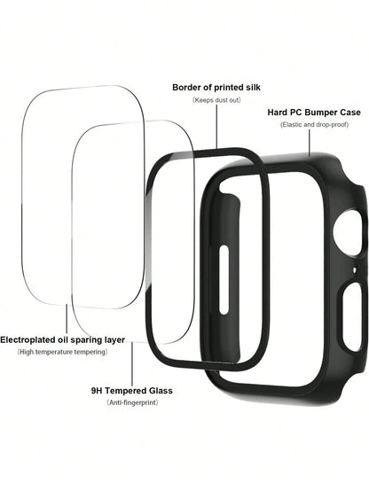 6pcs PC + Tempered Glass Integrated Watch Case, Anti-Drop Fashion Casual Protective Cover, Compatible With Apple Watch 38/40/41/42/44/45/46/49mm, Compatible With Apple Watch Ultra/SE Series 11/10/9/8