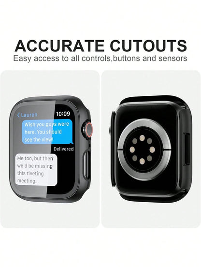 6pcs PC + Tempered Glass Integrated Watch Case, Anti-Drop Fashion Casual Protective Cover, Compatible With Apple Watch 38/40/41/42/44/45/46/49mm, Compatible With Apple Watch Ultra/SE Series 11/10/9/8