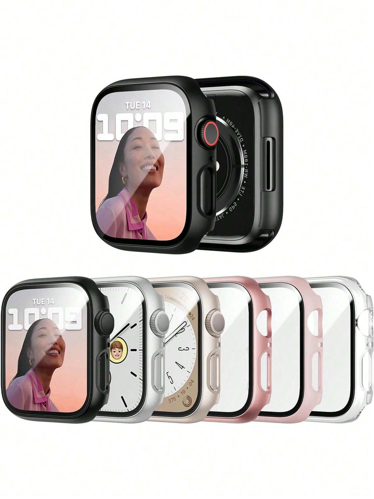 6pcs PC + Tempered Glass Integrated Watch Case, Anti-Drop Fashion Casual Protective Cover, Compatible With Apple Watch 38/40/41/42/44/45/46/49mm, Compatible With Apple Watch Ultra/SE Series 11/10/9/8