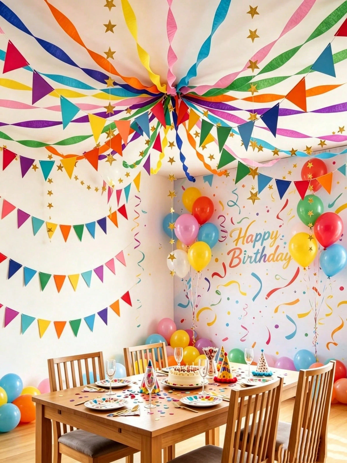 6pcs Rainbow Party Decoration Set, Birthday Scene Decoration Ribbons And Streamers, Living Room Ceiling Hanging Decor, Suitable For Wedding Party And Luxury Birthday Party Hanging Decoration