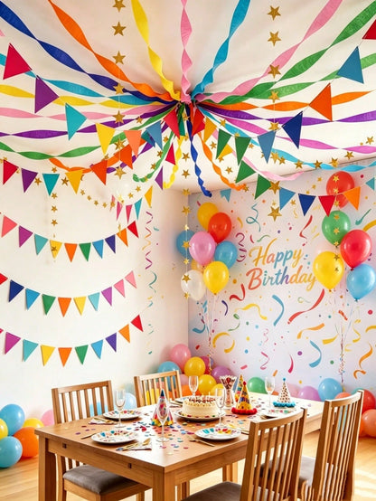 6pcs Rainbow Party Decoration Set, Birthday Scene Decoration Ribbons And Streamers, Living Room Ceiling Hanging Decor, Suitable For Wedding Party And Luxury Birthday Party Hanging Decoration