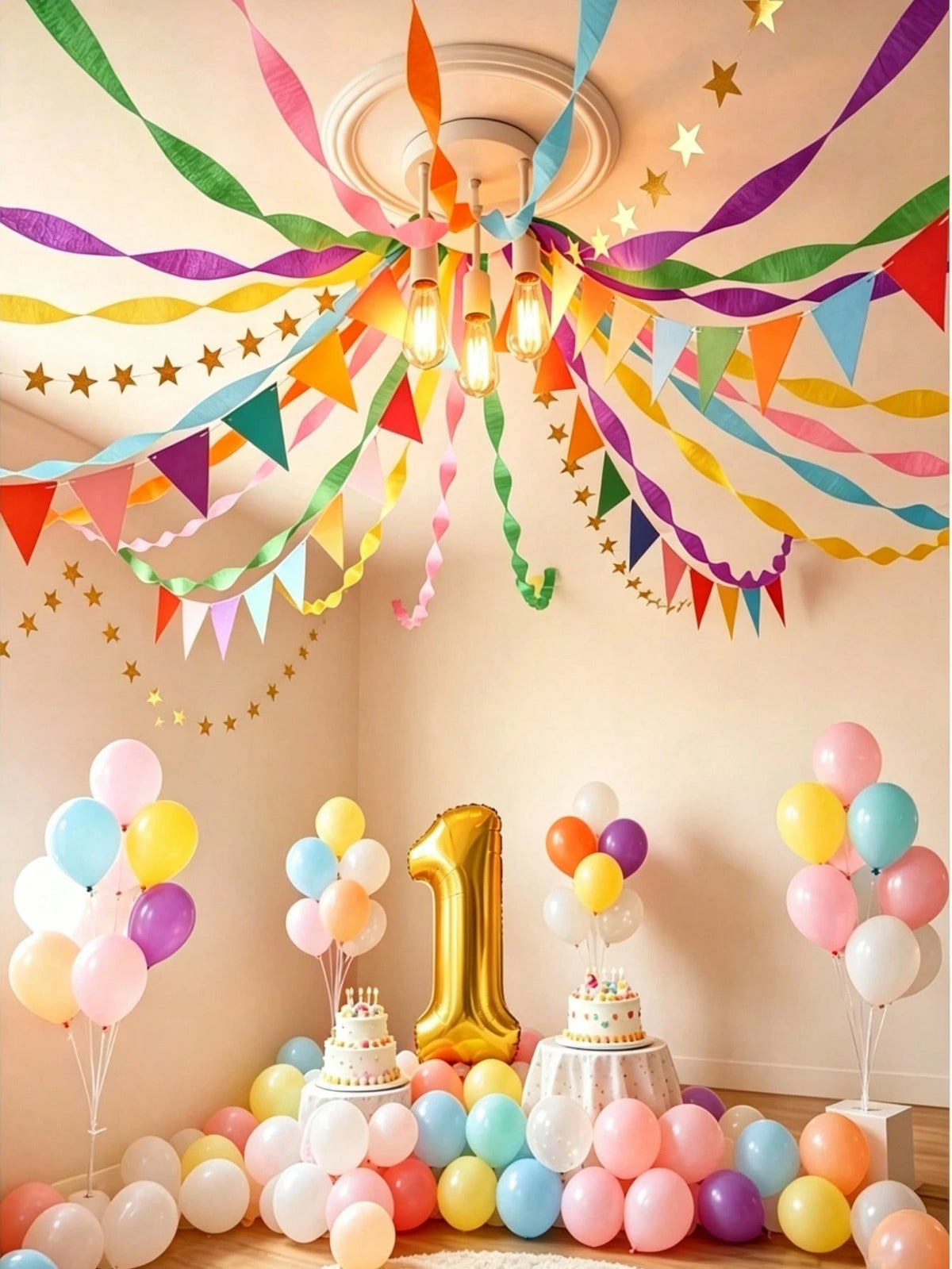 6pcs Rainbow Party Decoration Set, Birthday Scene Decoration Ribbons And Streamers, Living Room Ceiling Hanging Decor, Suitable For Wedding Party And Luxury Birthday Party Hanging Decoration