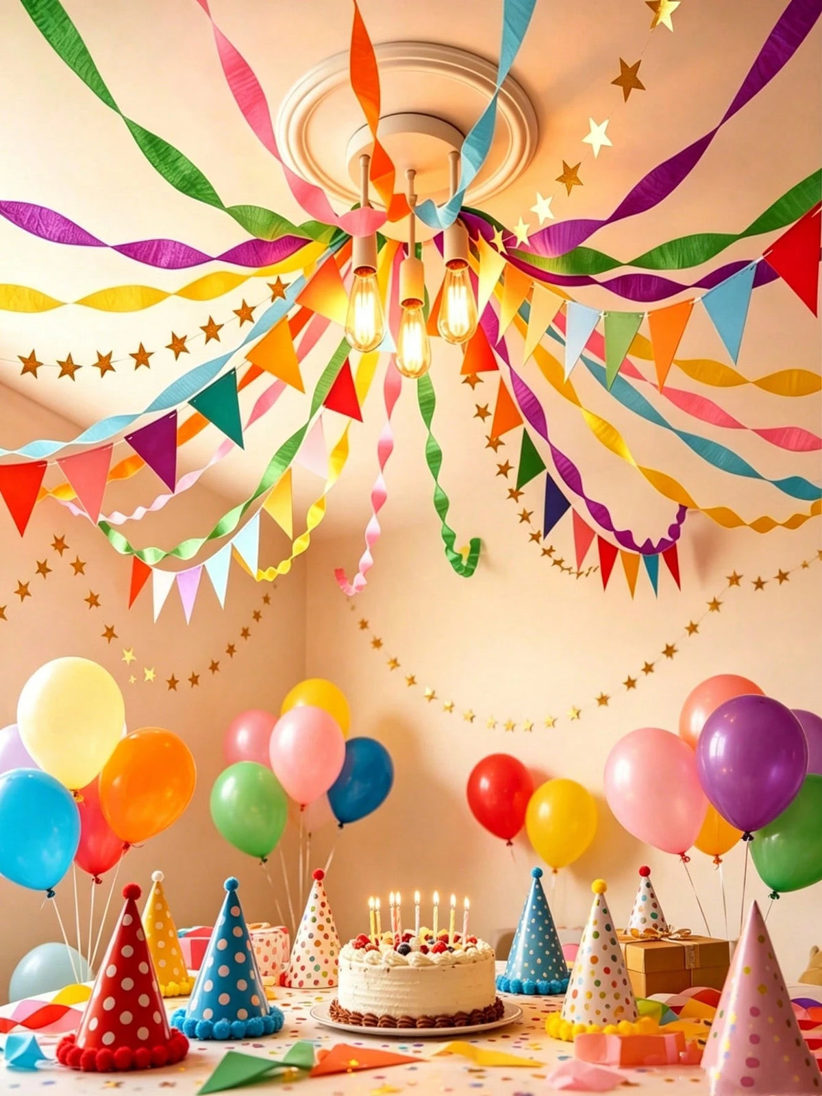 6pcs Rainbow Party Decoration Set, Birthday Scene Decoration Ribbons And Streamers, Living Room Ceiling Hanging Decor, Suitable For Wedding Party And Luxury Birthday Party Hanging Decoration