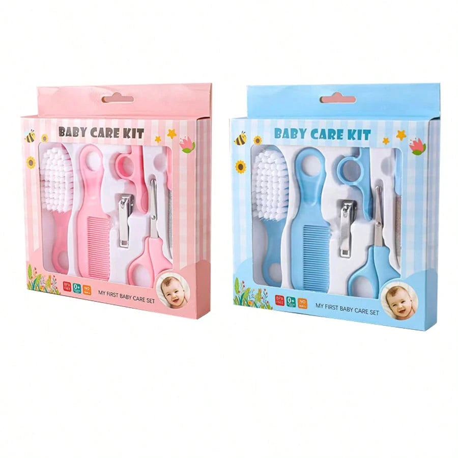 6pcs/Set Blue & Pink Baby Cleaning Kit Care Product Set For Nails And Hair, Including Beauty Brush Comb And Nail Clipper Set For Home Use