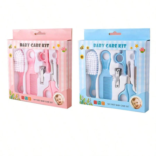 6pcs/Set Blue & Pink Baby Cleaning Kit Care Product Set For Nails And Hair, Including Beauty Brush Comb And Nail Clipper Set For Home Use