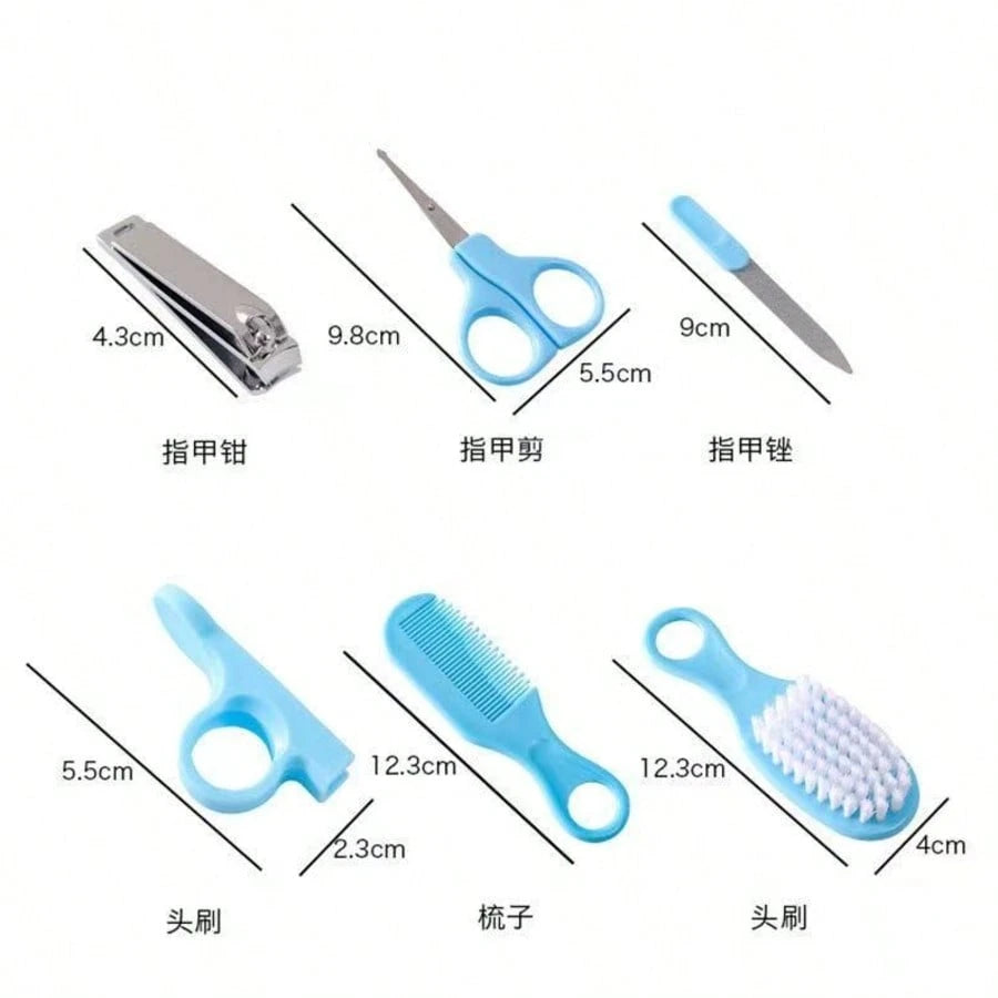 6pcs/Set Blue & Pink Baby Cleaning Kit Care Product Set For Nails And Hair, Including Beauty Brush Comb And Nail Clipper Set For Home Use