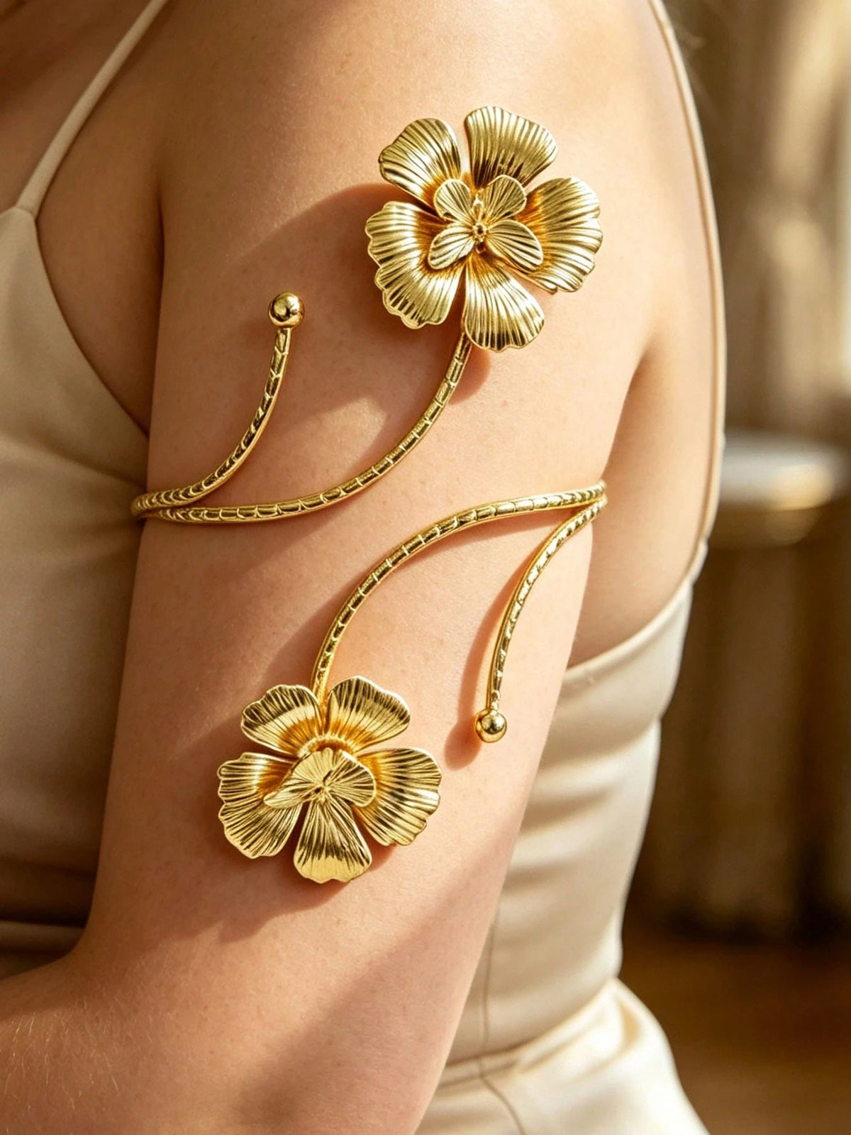 6pcs Set Large Size Adjustable Metal Arm Cuffs, Floral Butterfly Bee Elements, Personalized Layered Design, Plus Size Arm Bracelets