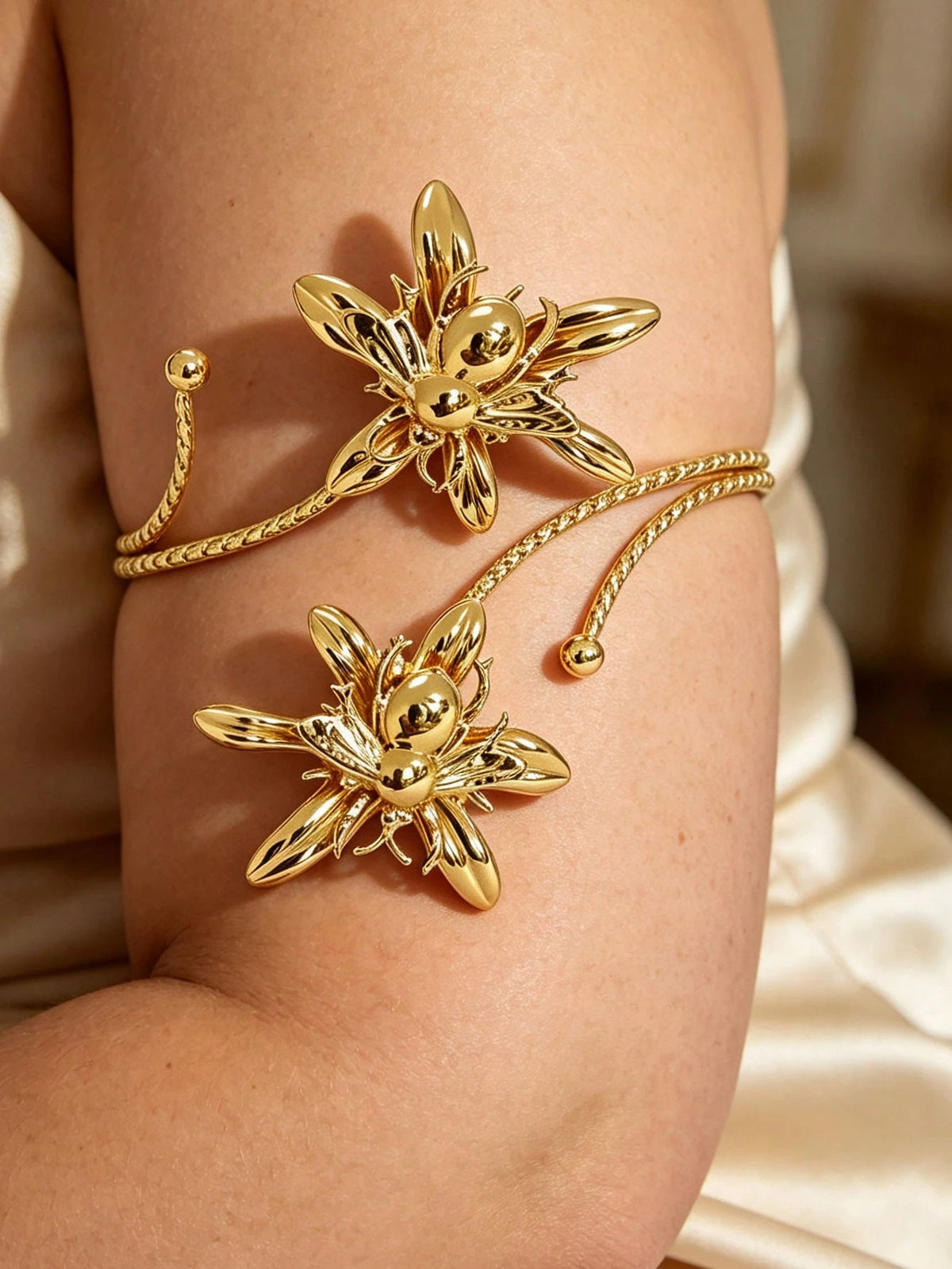 6pcs Set Large Size Adjustable Metal Arm Cuffs, Floral Butterfly Bee Elements, Personalized Layered Design, Plus Size Arm Bracelets