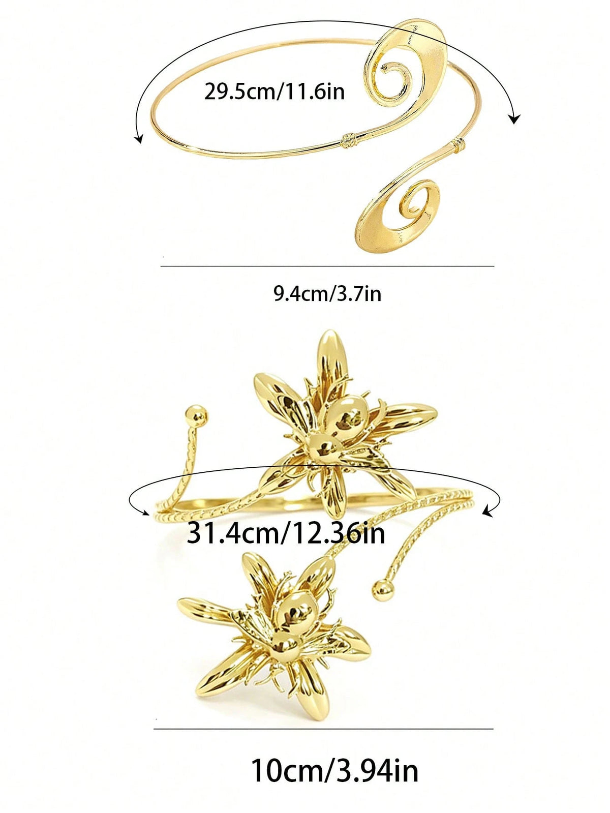 6pcs Set Large Size Adjustable Metal Arm Cuffs, Floral Butterfly Bee Elements, Personalized Layered Design, Plus Size Arm Bracelets