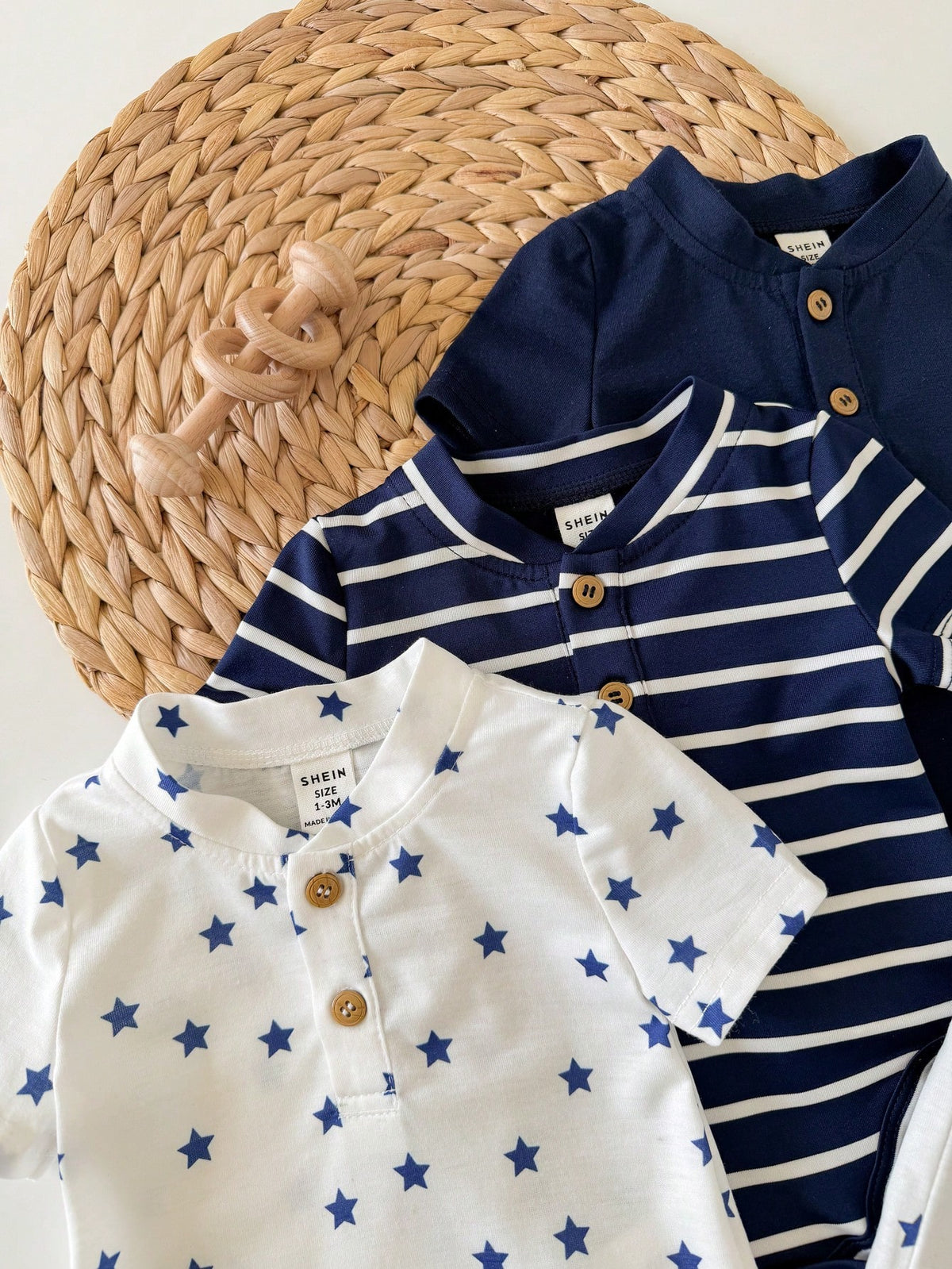 6pcs/Set Newborn Baby Boy/Girl Cute Striped Blue Short Sleeve Bodysuit & Shorts 4-Piece Outfit, Suitable For Home & Outdoor, Summer