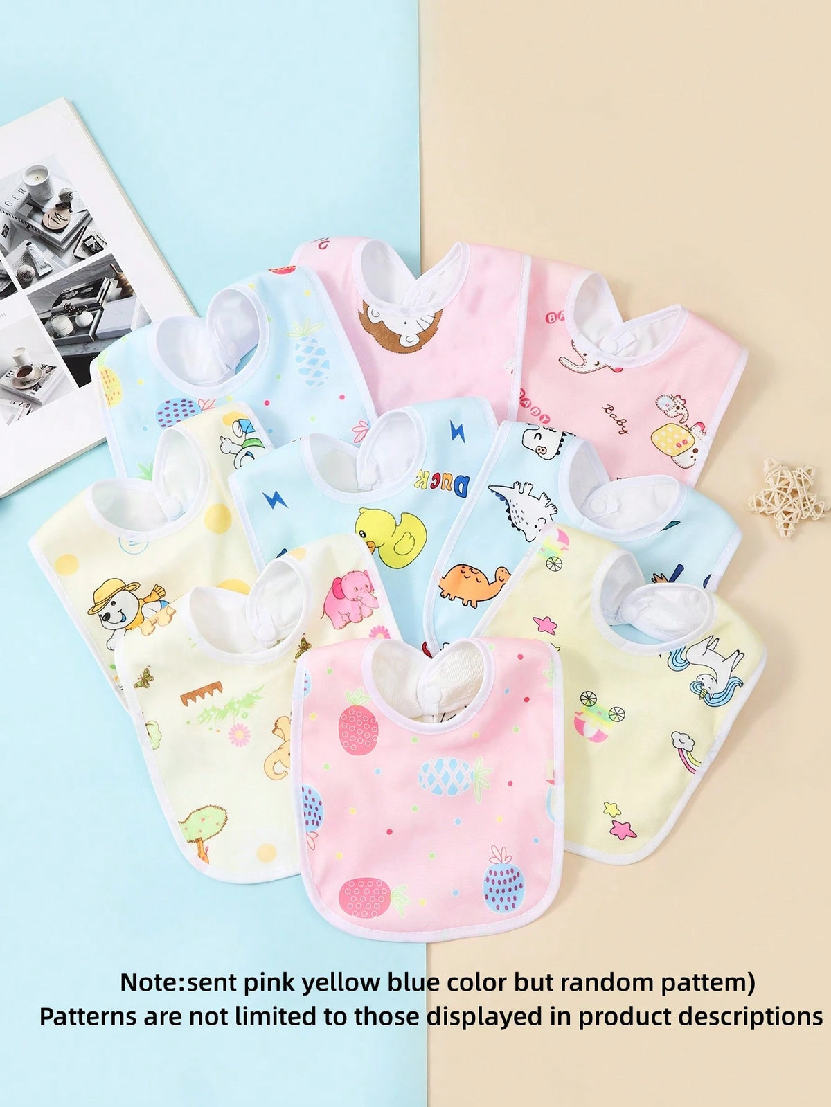 6pcs/Set Random Pattern Crystal Velvet U-Shaped Baby Bibs, Infant Feeding Burp Cloths