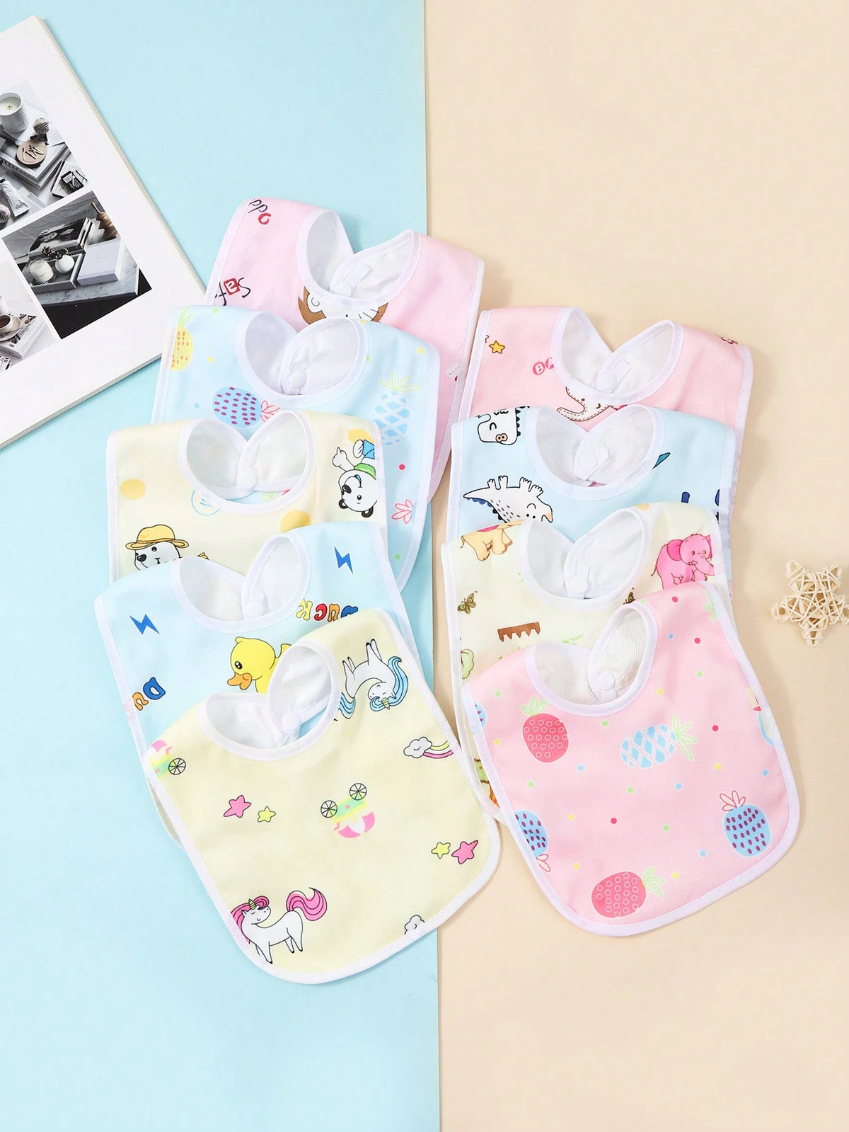 6pcs/Set Random Pattern Crystal Velvet U-Shaped Baby Bibs, Infant Feeding Burp Cloths