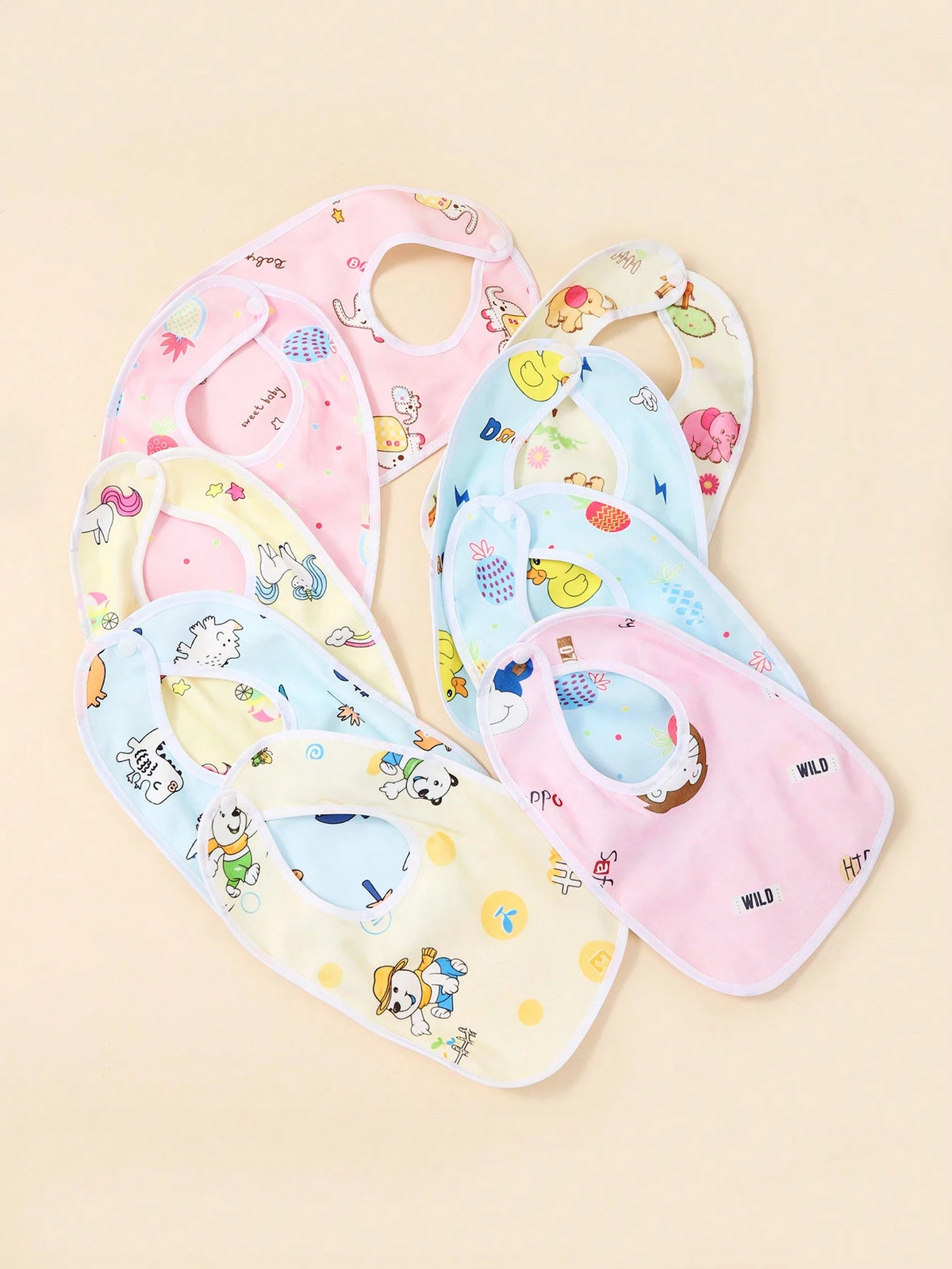 6pcs/Set Random Pattern Crystal Velvet U-Shaped Baby Bibs, Infant Feeding Burp Cloths