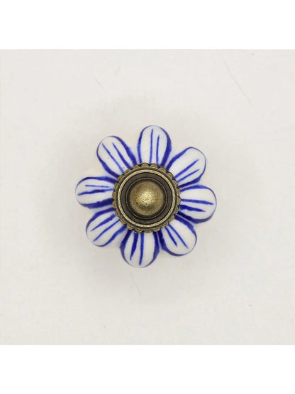 6pcs Vintage Ceramic Knob, Blue & White Pumpkin Shaped Cabinet Knob/Drawer Pull Handle, Furniture Hardware Suitable For Cabinet, Drawer, Wardrobe