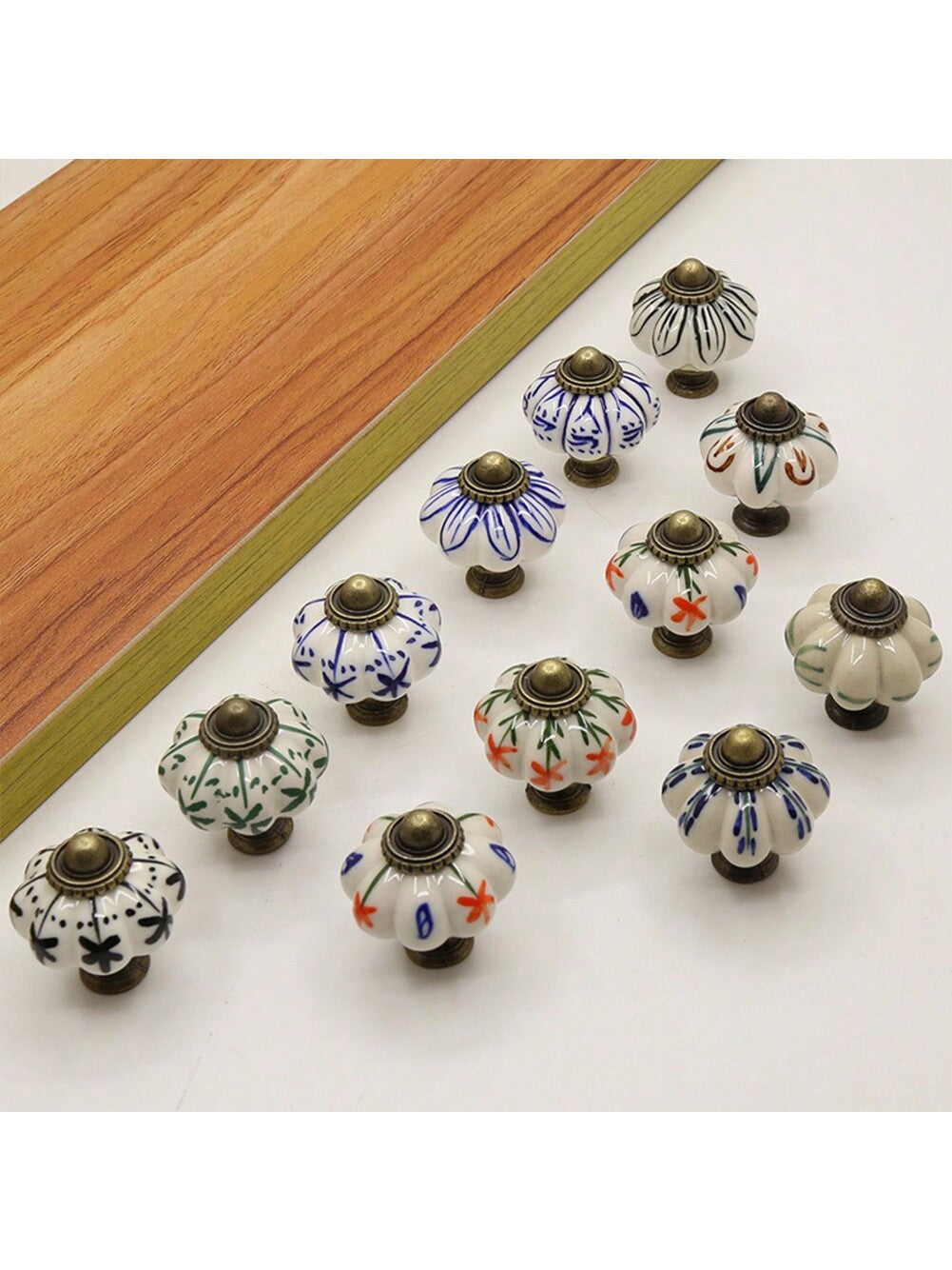6pcs Vintage Ceramic Knob, Blue & White Pumpkin Shaped Cabinet Knob/Drawer Pull Handle, Furniture Hardware Suitable For Cabinet, Drawer, Wardrobe