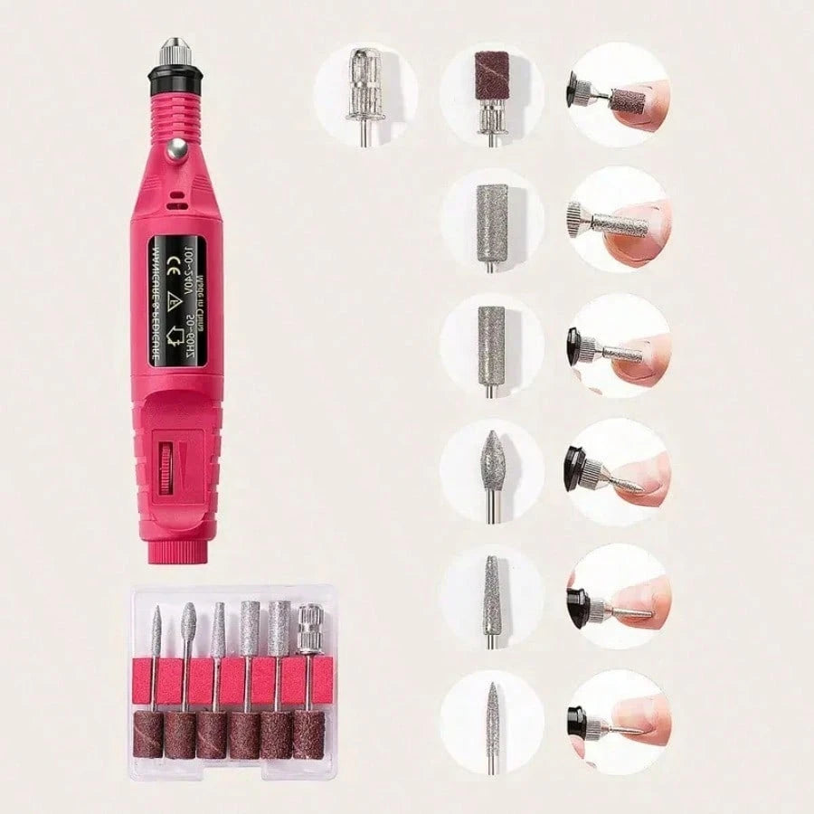 7-In-1 Nail Art Tool Set With Nail Lamp, Glue Drying Machine, Nail Polisher, Dead Skin Fork, Dead Skin Push, Finger Divider- Stainless Steel Kit For Professional Nail Artists