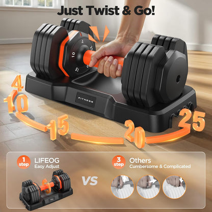 Premium Adjustable Dumbbell Set – 2 Pack, Up to 55 LB with Storage Case