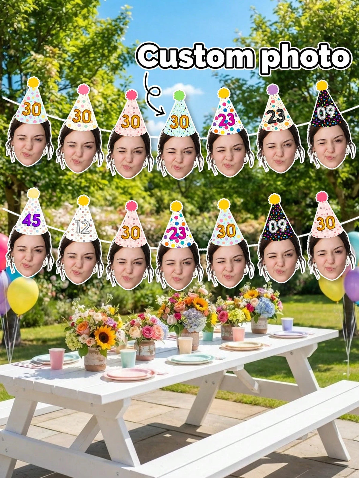 8/16/24pc Custom Face Photo Birthday Banner,Champagne Queen Crown,Royal King Crown Party Decoration,Suitable For Holiday Parties, Birthday Parties, Family Parties, And Other Occasions,Personalized Gif