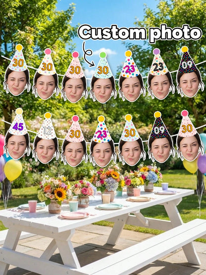 8/16/24pc Custom Face Photo Birthday Banner,Champagne Queen Crown,Royal King Crown Party Decoration,Suitable For Holiday Parties, Birthday Parties, Family Parties, And Other Occasions,Personalized Gif