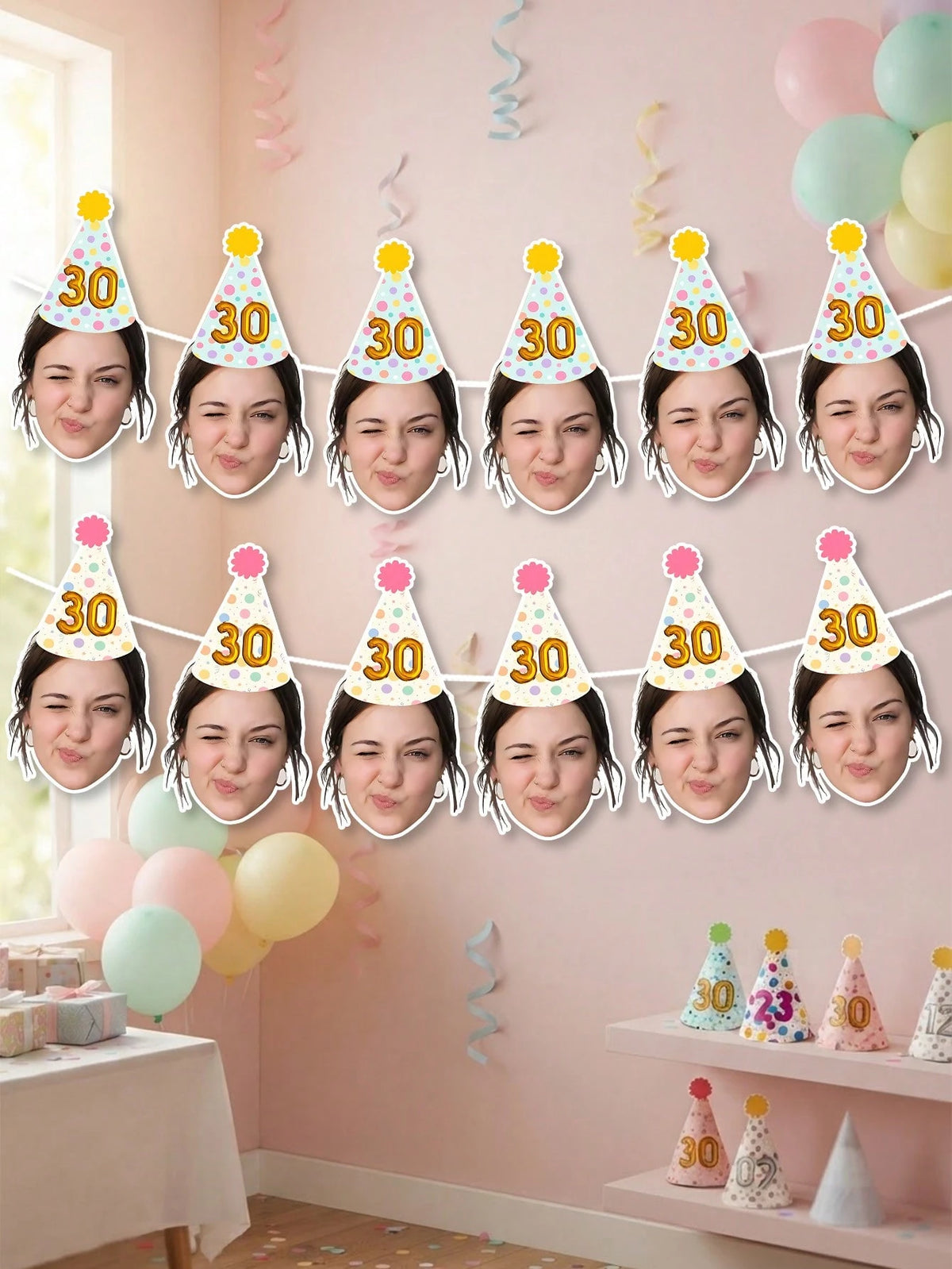 8/16/24pc Custom Face Photo Birthday Banner,Champagne Queen Crown,Royal King Crown Party Decoration,Suitable For Holiday Parties, Birthday Parties, Family Parties, And Other Occasions,Personalized Gif