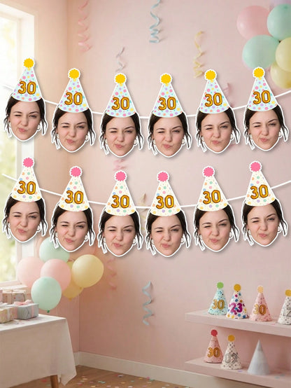 8/16/24pc Custom Face Photo Birthday Banner,Champagne Queen Crown,Royal King Crown Party Decoration,Suitable For Holiday Parties, Birthday Parties, Family Parties, And Other Occasions,Personalized Gif