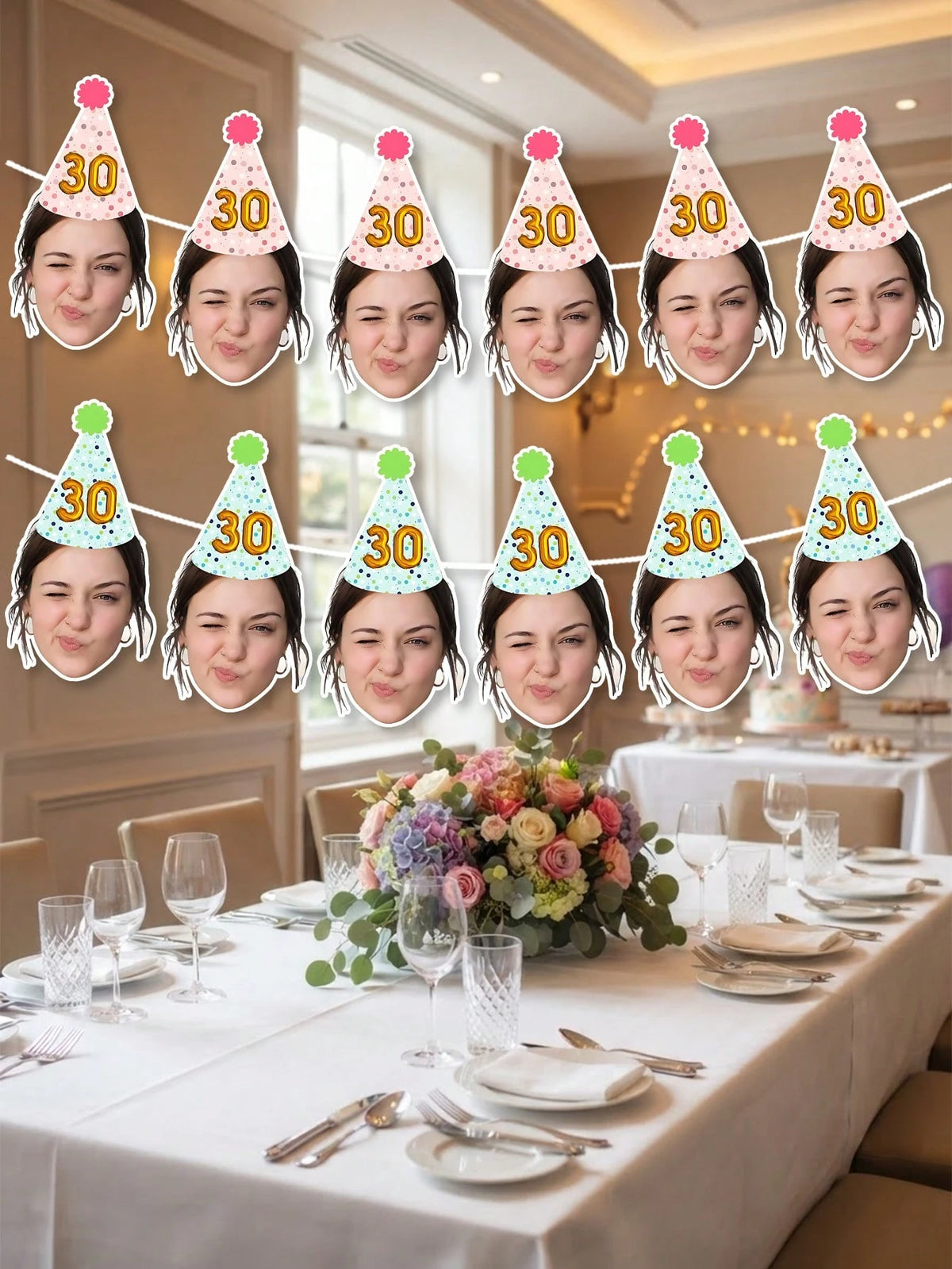 8/16/24pc Custom Face Photo Birthday Banner,Champagne Queen Crown,Royal King Crown Party Decoration,Suitable For Holiday Parties, Birthday Parties, Family Parties, And Other Occasions,Personalized Gif