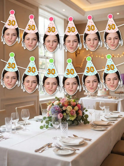 8/16/24pc Custom Face Photo Birthday Banner,Champagne Queen Crown,Royal King Crown Party Decoration,Suitable For Holiday Parties, Birthday Parties, Family Parties, And Other Occasions,Personalized Gif