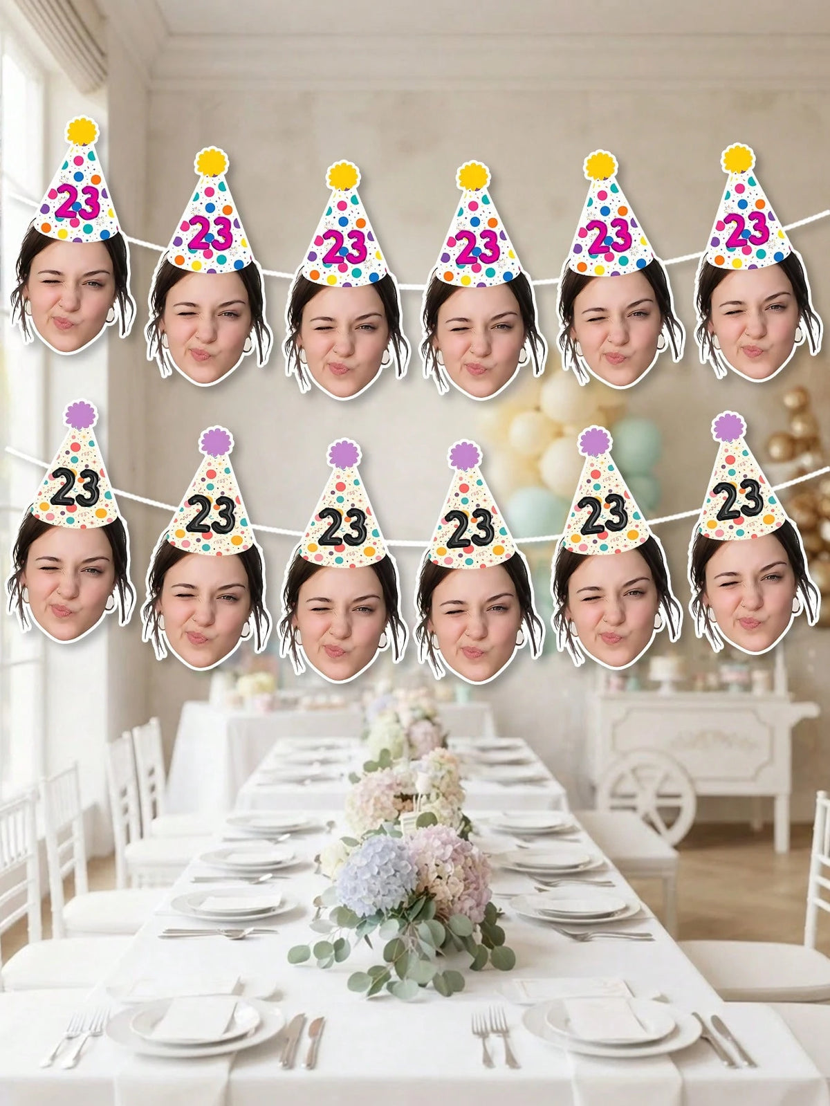 8/16/24pc Custom Face Photo Birthday Banner,Champagne Queen Crown,Royal King Crown Party Decoration,Suitable For Holiday Parties, Birthday Parties, Family Parties, And Other Occasions,Personalized Gif
