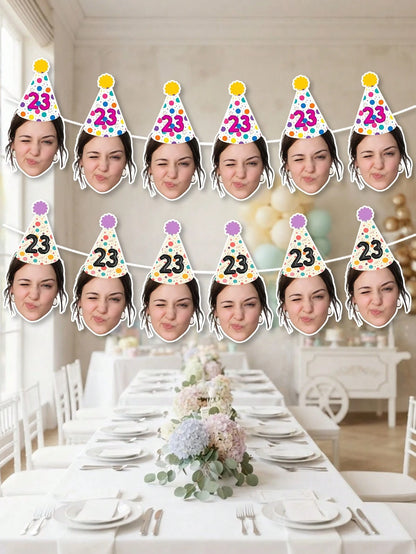8/16/24pc Custom Face Photo Birthday Banner,Champagne Queen Crown,Royal King Crown Party Decoration,Suitable For Holiday Parties, Birthday Parties, Family Parties, And Other Occasions,Personalized Gif