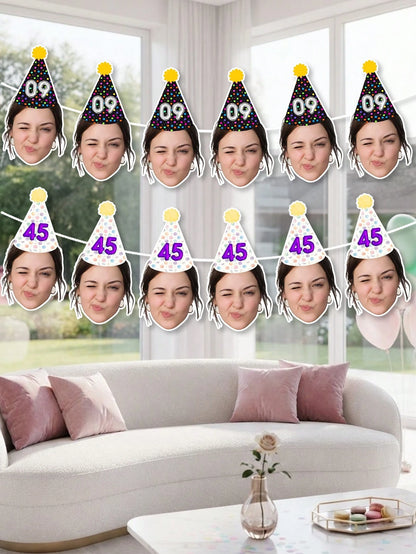 8/16/24pc Custom Face Photo Birthday Banner,Champagne Queen Crown,Royal King Crown Party Decoration,Suitable For Holiday Parties, Birthday Parties, Family Parties, And Other Occasions,Personalized Gif