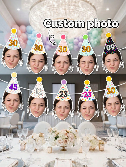 8/16/24pc Custom Face Photo Birthday Banner,Champagne Queen Crown,Royal King Crown Party Decoration,Suitable For Holiday Parties, Birthday Parties, Family Parties, And Other Occasions,Personalized Gif