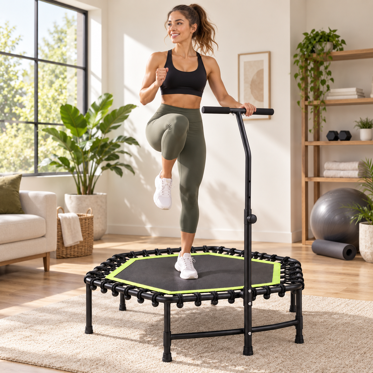 🔥 Summer Sale – 48-Inch Fitness Trampoline with Adjustable Handrail