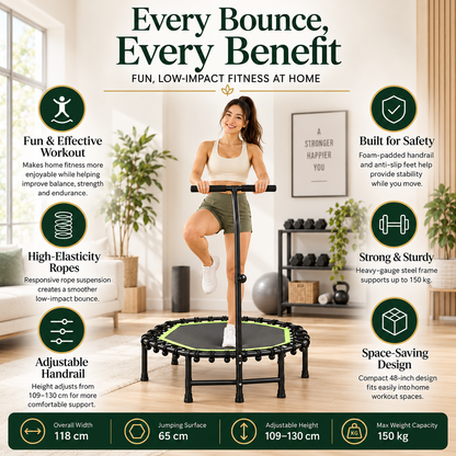 🔥 Summer Sale – 48-Inch Fitness Trampoline with Adjustable Handrail