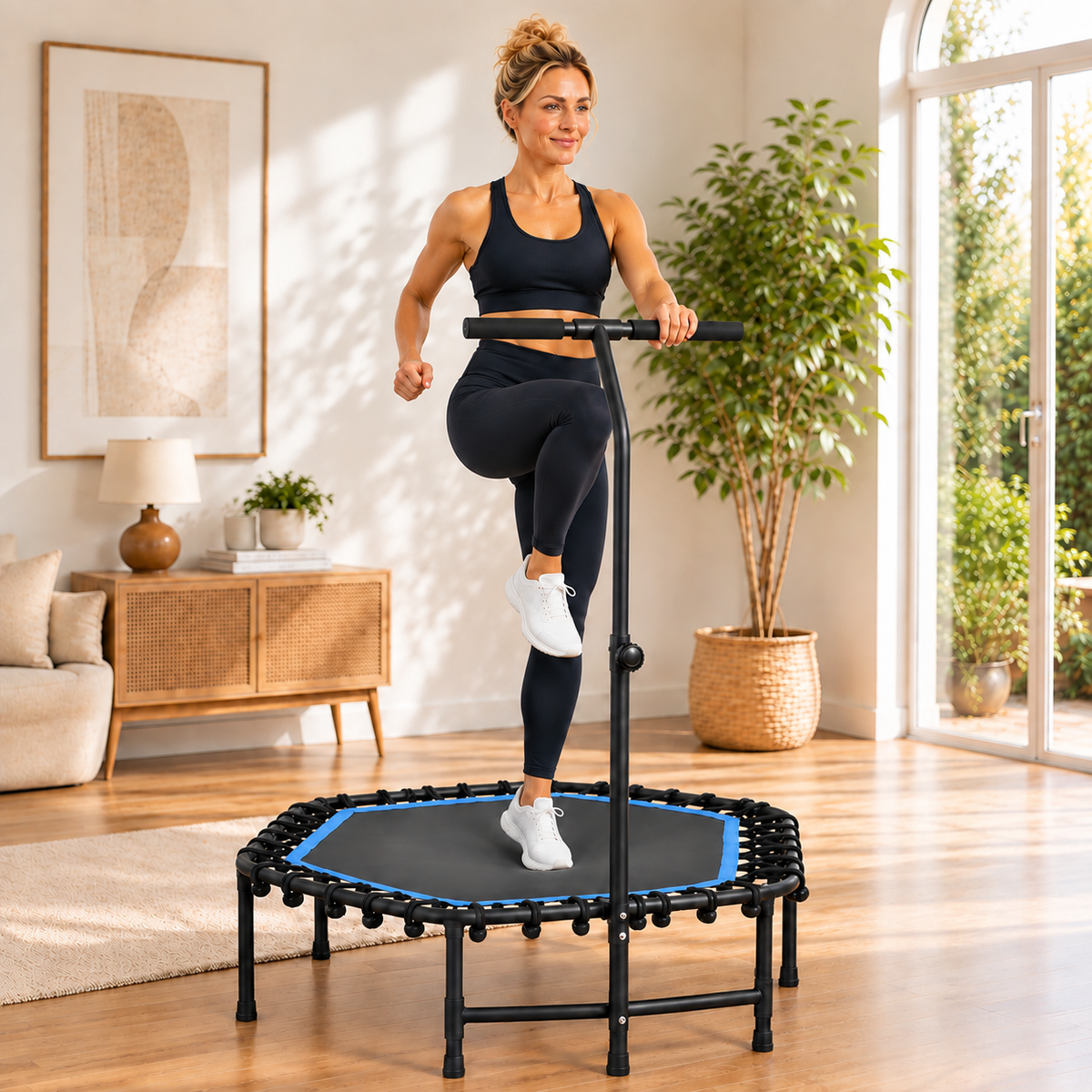 🔥 Summer Sale – 48-Inch Fitness Trampoline with Adjustable Handrail