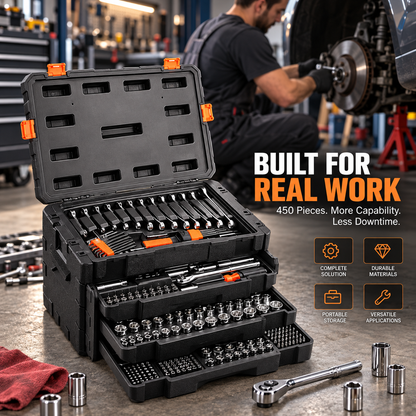 450-Piece Mechanics Tool & Socket Set – Complete Auto Repair Tool Kit