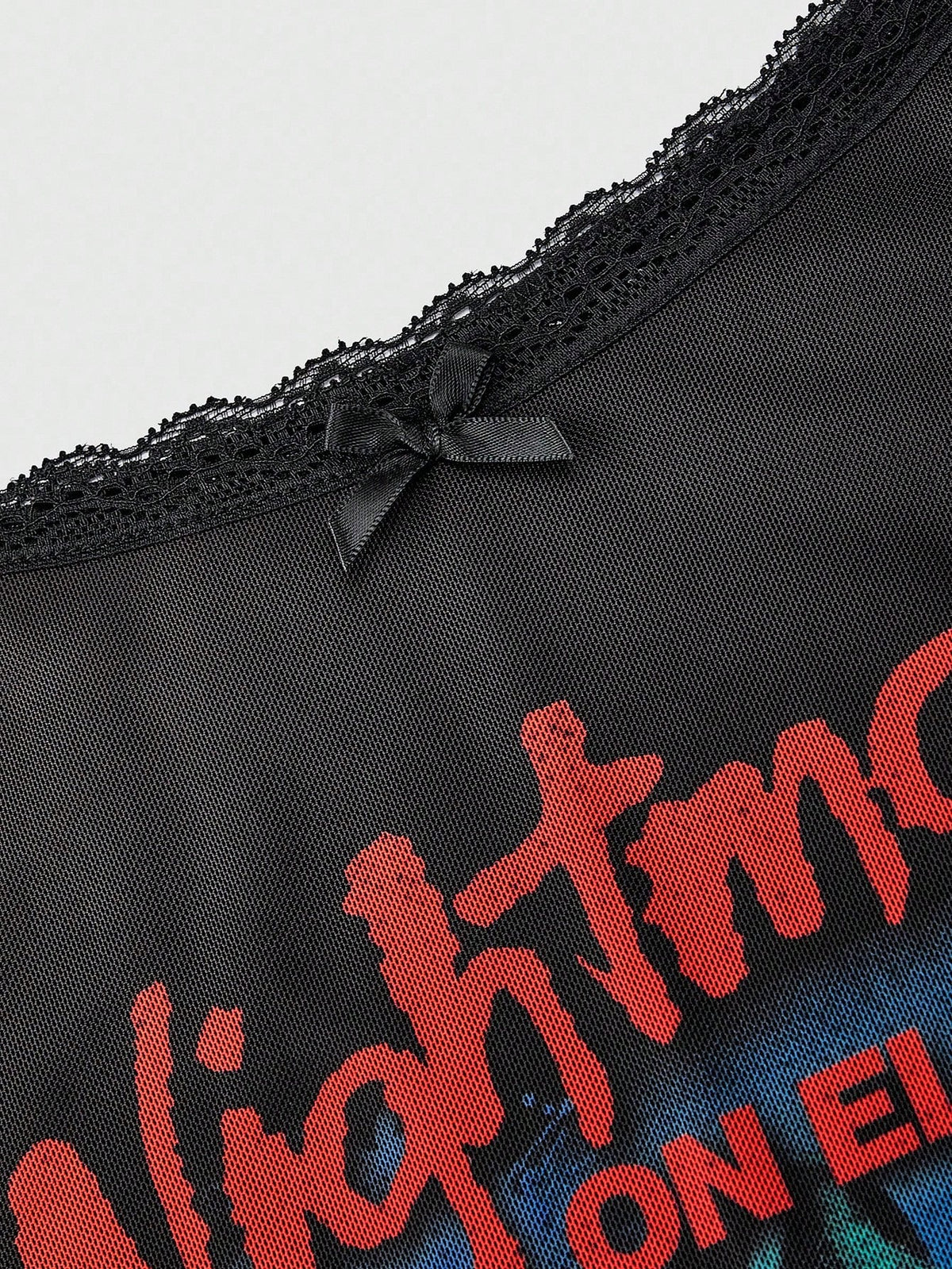 A Nightmare on Elm Street X ROMWE Spring|Summer Carnival Party Casual Graphic Women's Figure Graphic Mesh Patchwork Camisole Black Mini Dress