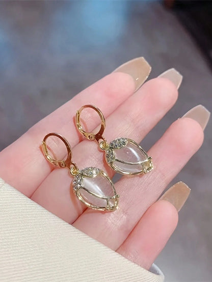 A Pair Creative Imitation Opal Stone Tulip-Shaped Earrings, Cute Earrings For Girls, Fashion, Wedding. Valentine's Day Accessories
