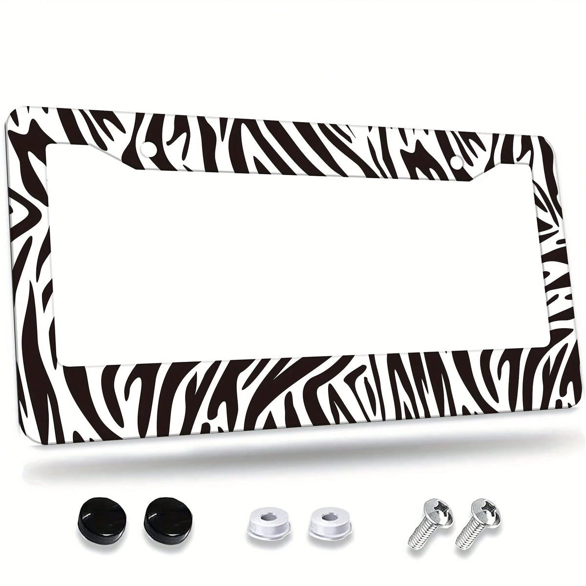 A Zebra-Pattern License Plate Frame Designed As A Vehicle Decorative Cover.This Aluminum Bracket Holder Is Rust-Proof, Noise-Proof, And Weather-Resistant, Suitable For Standard American License Plates