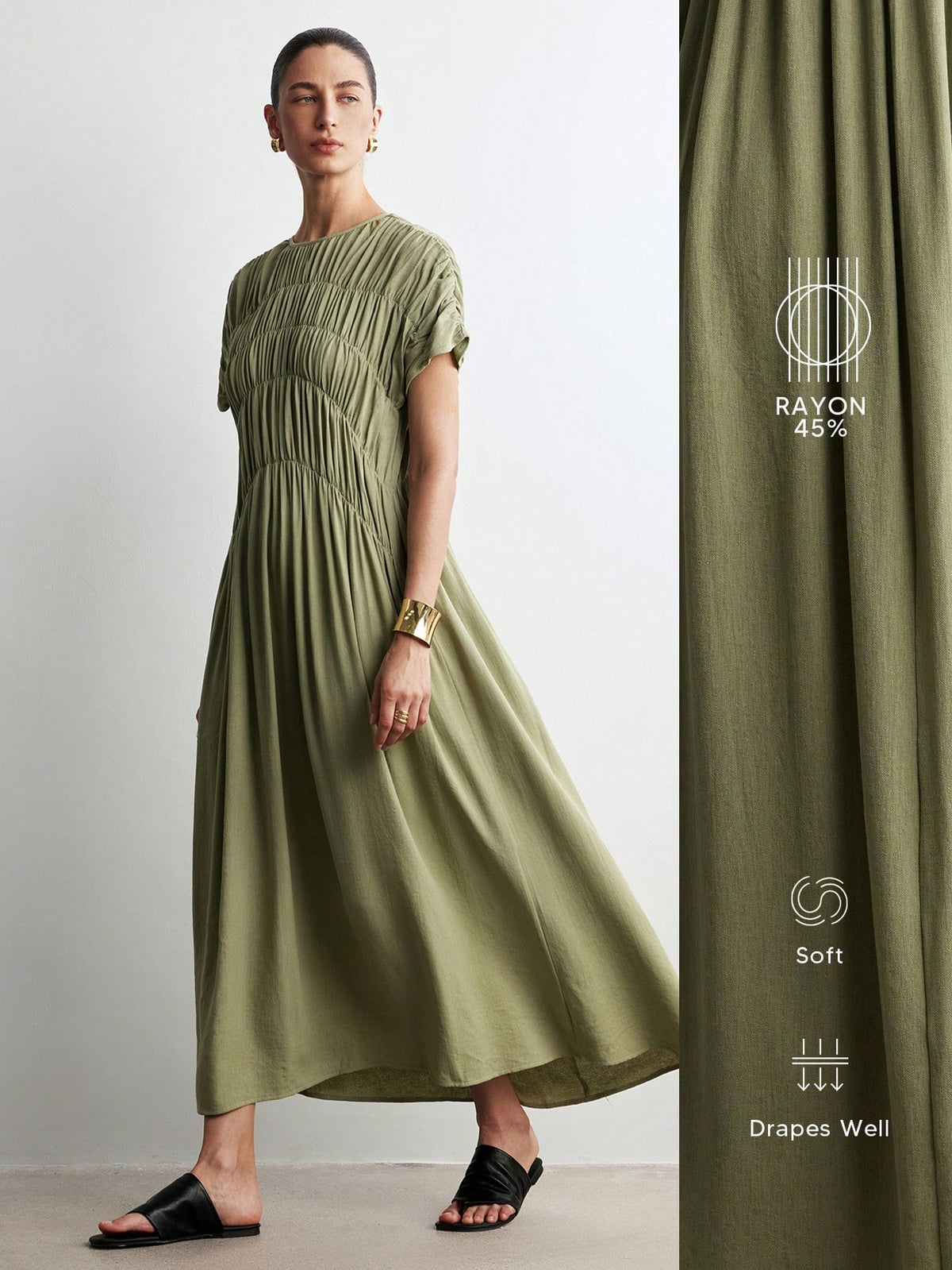 Aalyst Women's Casual Loose Ruched Pocket Dress With Cap Sleeve, Elegant And Romantic For Outings, Dates, Easter, Mother's Day, Commuting, Vacation, Summer