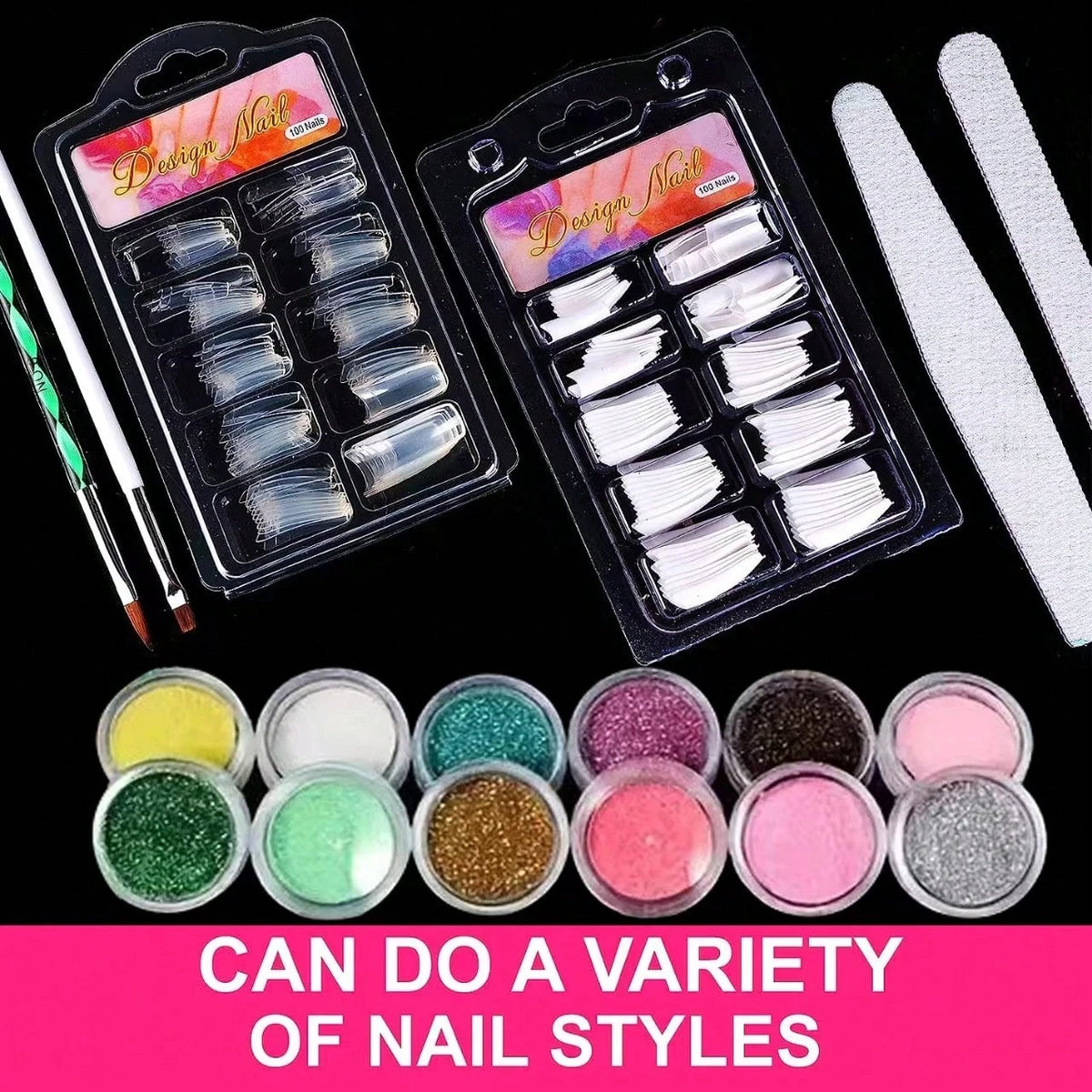 Acrylic Nail Kit For Beginners 12 Color Glitter Acrylic Powder White Clear Pink Acrylic Powder Nails Extension Professional Nails Kit Acrylic Set Manicure Tools Acrylic Supplies For Women(Without Acry