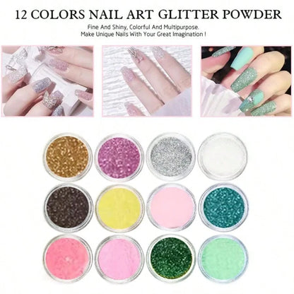 Acrylic Nail Kit For Beginners 12 Color Glitter Acrylic Powder White Clear Pink Acrylic Powder Nails Extension Professional Nails Kit Acrylic Set Manicure Tools Acrylic Supplies For Women(Without Acry