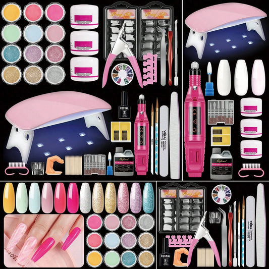 Acrylic Nail Kit For Beginners With Everything Nails Kit Acrylic Set With Drill And U V Light Professional Glitter Powder Decorations Rhinstones DIY Gifts For Women