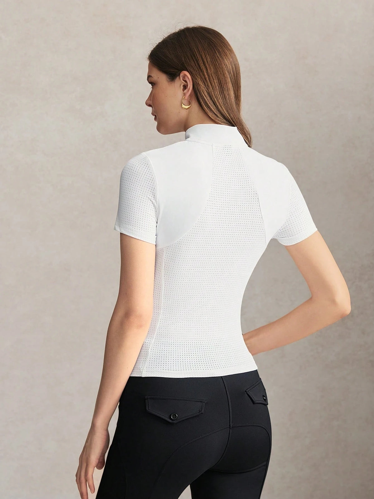 Activina Women's Solid Color Stand Collar Short Sleeve Top Equestrian Shirt