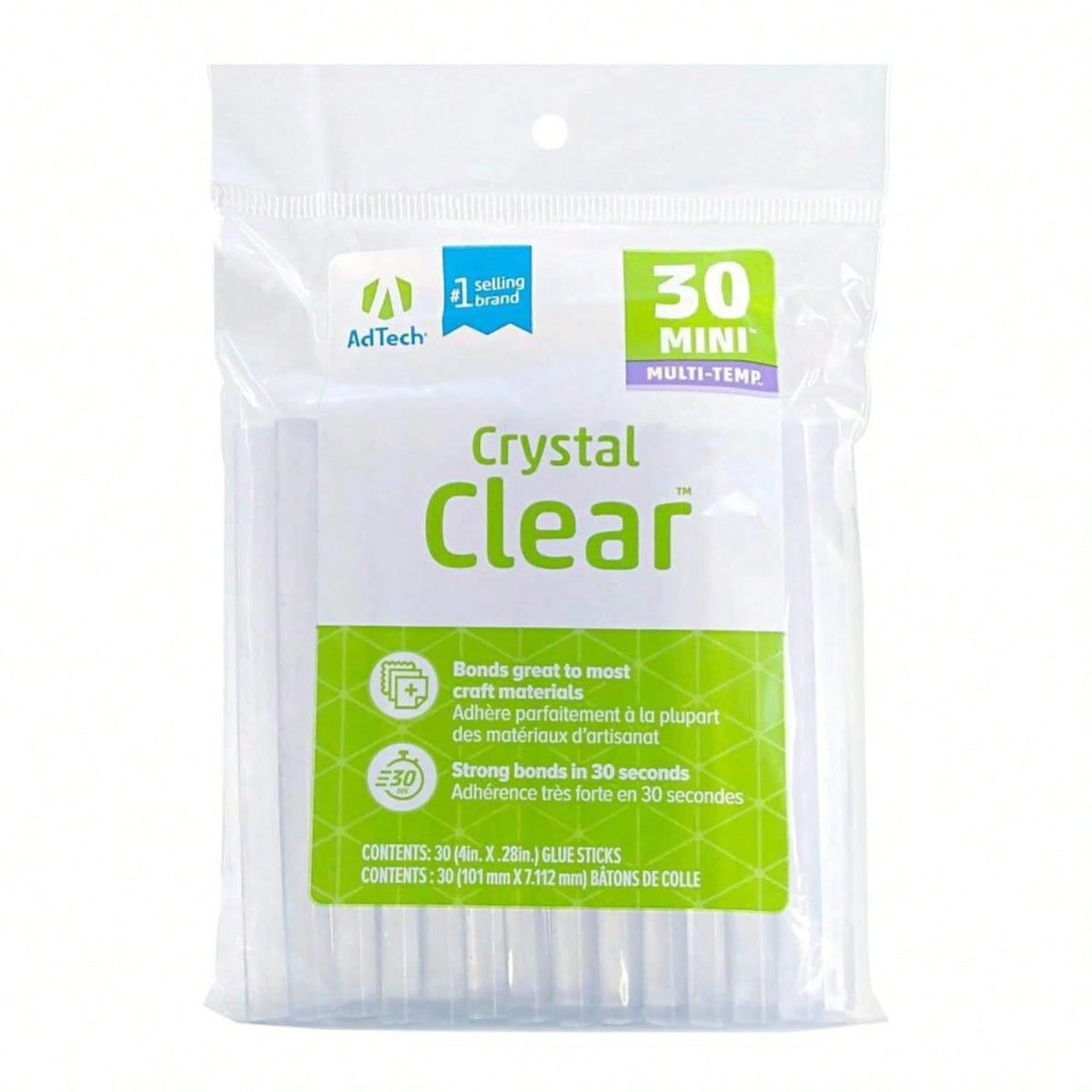 AdTech Hot Glue Sticks 4" Mini Size, Clear, 30 Sticks