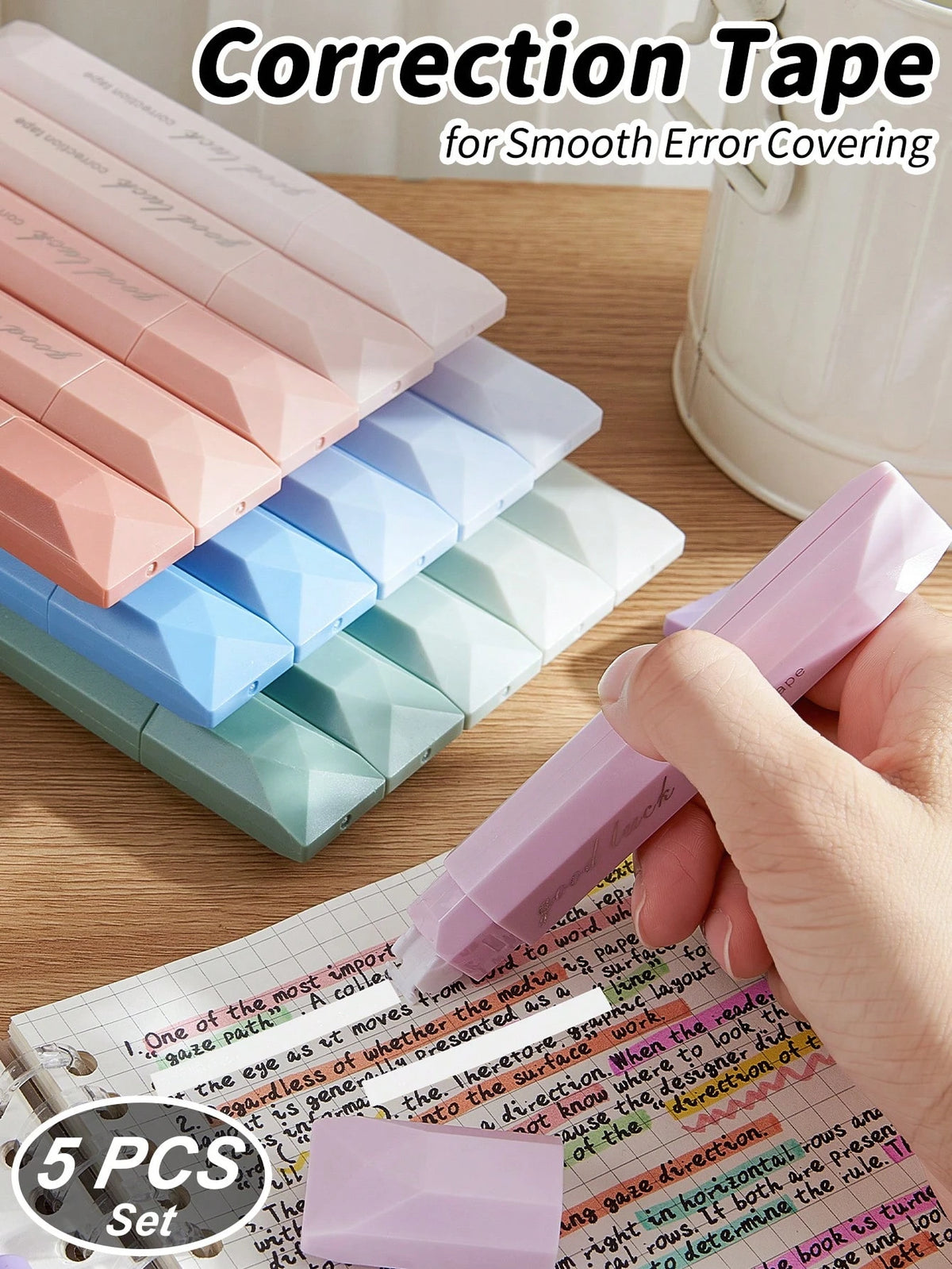 Aesthetic Beauty Correction Tape 5 PCS,For Smooth Error Covering,School Exams & Office Documents School Supplies,Back To School