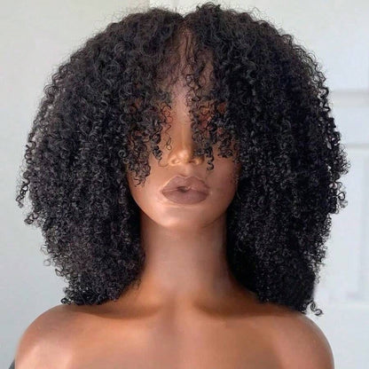Afro Jerry Curly Human Hair 3 In 1 Half Wig Full Machine Made Scalp Top Wig Glueless Virgin Brazilian Afro Curly Wigs For Women 250% Density Natural Color Graduation Season Hairstyles