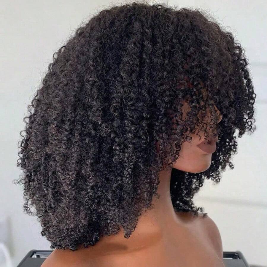 Afro Jerry Curly Human Hair 3 In 1 Half Wig Full Machine Made Scalp Top Wig Glueless Virgin Brazilian Afro Curly Wigs For Women 250% Density Natural Color Graduation Season Hairstyles