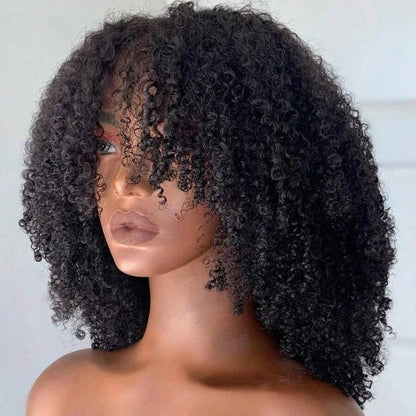 Afro Jerry Curly Human Hair 3 In 1 Half Wig Full Machine Made Scalp Top Wig Glueless Virgin Brazilian Afro Curly Wigs For Women 250% Density Natural Color Graduation Season Hairstyles