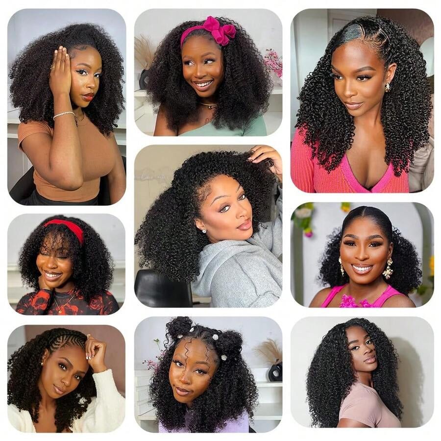 Afro Jerry Curly Human Hair 3 In 1 Half Wig Full Machine Made Scalp Top Wig Glueless Virgin Brazilian Afro Curly Wigs For Women 250% Density Natural Color Graduation Season Hairstyles